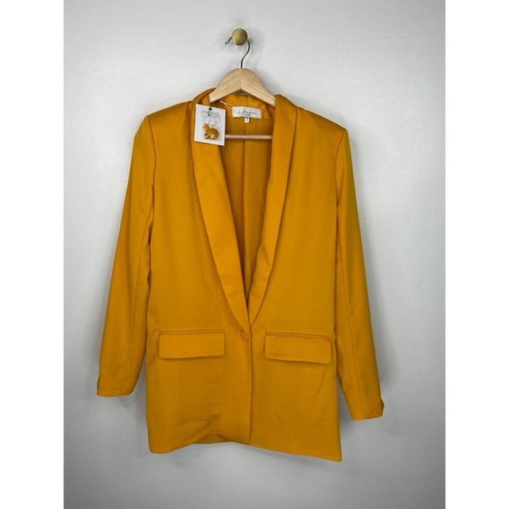 L'Academie The Fleur Front Button Women's Blazer in Mustard Yellow Size: XS NWT - Picture 2 of 7